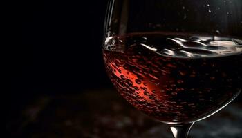 Luxury wineglass pouring dark liquid, reflecting elegance and celebration generated by AI photo