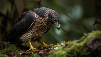 majestuoso pájaro de presa encaramado en rama, mirando a cámara generado por ai foto