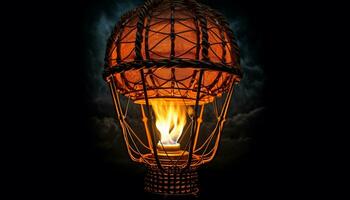 Glowing antique lantern illuminates dark night with shiny yellow flame generated by AI photo
