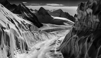 Majestic mountain peak, black and white, no people, remote wilderness generated by AI photo