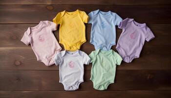 Cute baby clothing collection small, fashion, multi colored, newborn, pink, blue generated by AI photo