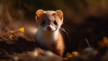 Cute small mammal sitting on a tree, looking at camera generated by AI photo