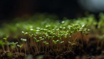 Fresh green plant growth in nature, close up of leaf macro generated by AI photo