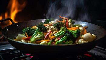 Grilled vegetable plate with fresh, healthy, stir fried broccoli and carrot generated by AI photo