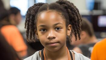 Smiling African children learning happily in a diverse classroom setting generated by AI photo