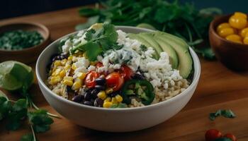 Fresh salad with tomato, vegetable, parsley, cilantro, and organic ingredients generated by AI photo