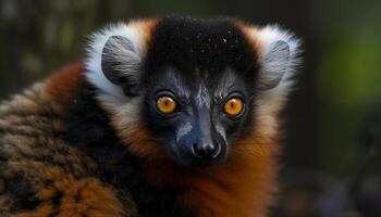 Cute lemur staring, nature furry primate in tropical rainforest generated by AI photo