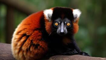 Cute lemur sitting in the forest, staring with alertness generated by AI photo