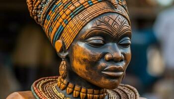 antiguo africano escultura, un símbolo de indígena cultura y espiritualidad generado por ai foto