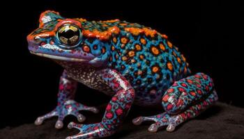 Cute toad sitting on wet leaf, looking at camera generated by AI photo