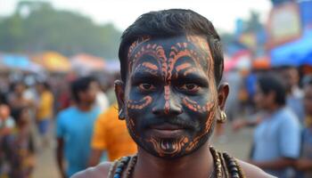 Indigenous cultures celebrate traditions with colorful face paint and decorations generated by AI photo