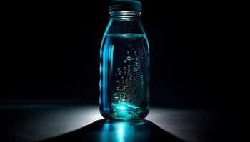 líquido bebida botella mojado azul soltar transparente cerca arriba soltero objeto generado por ai foto