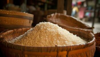 Healthy eating organic basmati rice, a food staple in East Asian cultures generated by AI photo