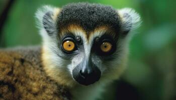 Close up portrait of a cute lemur staring at the camera generated by AI photo