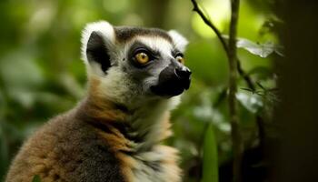 Lemur, primate, endangered species, mammal, Africa, animal eye, cute, outdoors, forest, tropical rainforest generated by AI photo