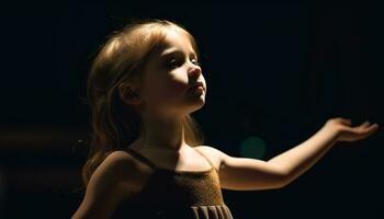 un linda niña disfrutando naturaleza, sonriente con inocencia y alegría generado por ai foto