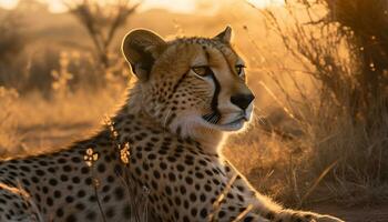 Cheetah, feline beauty in nature, spotted, majestic, grass, danger generated by AI photo