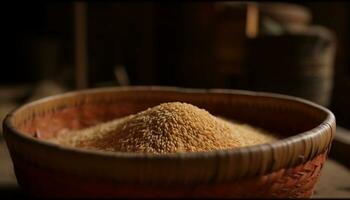 Bowl of organic food, close up nature, healthy eating ingredient generated by AI photo