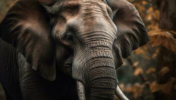 linda africano elefante becerro caminando en mojado tropical selva generado por ai foto
