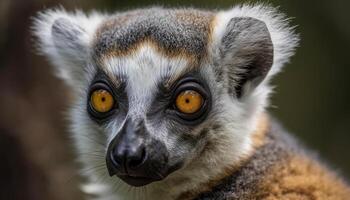 Cute lemur looking at camera in the African rainforest generated by AI photo