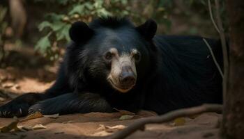 Cute mammal sitting in the forest, looking at camera, purebred generated by AI photo