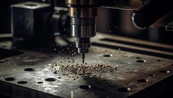 Metal industry machinery in a busy workshop, precision and automation generated by AI photo