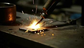Steel workshop metalworking, flame, work tool, occupation, manufacturing generated by AI photo