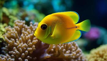 payaso pescado nadando en vibrante arrecife, exhibiendo natural submarino belleza generado por ai foto