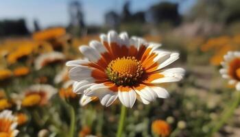 vibrante amarillo margarita flores en un tranquilo prado de verde generado por ai foto