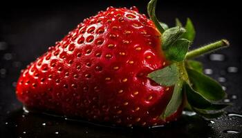 Fresh strawberry, ripe and juicy, a vibrant and healthy snack generated by AI photo