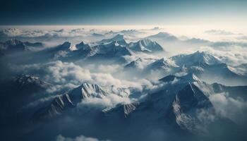 Majestic mountain peak, tranquil scene, nature beauty, high up adventure generated by AI photo