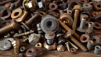 A rusty wrench on a metal workshop, repairing machinery generated by AI photo