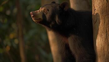 Large cute panda looking at the camera in the tropical rainforest generated by AI photo