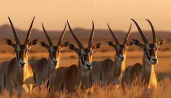 Animal wildlife in Africa a small group grazing at dusk generated by AI photo