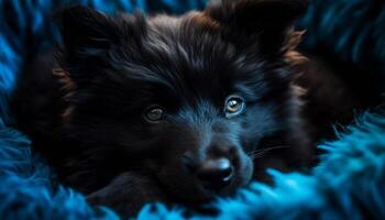 Cute puppy playing outdoors, looking at camera with fluffy fur generated by AI photo