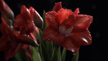 A vibrant bouquet of colorful flowers in a wet garden generated by AI photo