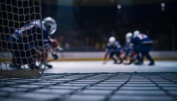 Men playing ice hockey, a competitive team sport on an ice rink generated by AI photo