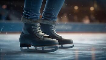 hombres hielo Patinaje en un hielo pista, compitiendo en un invierno deporte generado por ai foto