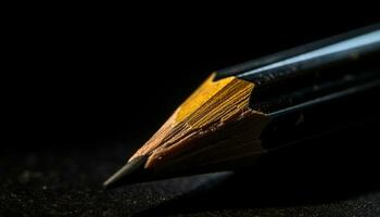 Yellow pencil on black background, sharp lead for creative education generated by AI photo