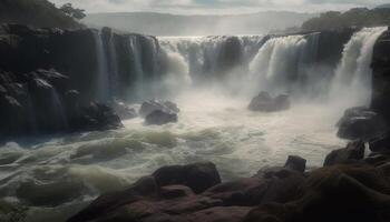 Majestic mountain, flowing water, splashing rock, beauty in nature generated by AI photo