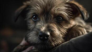 linda perrito sesión, mirando a cámara, juguetón y divertido generado por ai foto