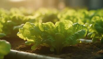 Fresh leafy vegetables grow in nature, promoting healthy eating habits generated by AI photo