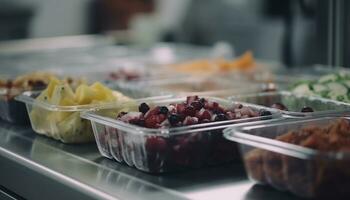 Fresco Fruta ensalada, un sano y delicioso elección para almuerzo generado por ai foto