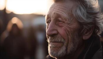 Smiling senior man enjoying nature with carefree confidence and joy generated by AI photo