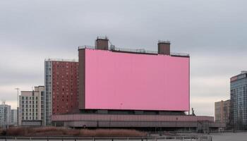 Modern skyscraper with blank billboard, advertising business in cityscape generated by AI photo