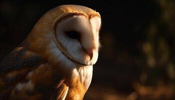 Eagle owl perching on branch, staring, nature beauty in focus generated by AI photo