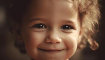 linda sonriente niño, alegre retrato de un pequeño bebé niña generado por ai foto