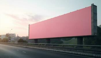 Empty highway at dusk, blank billboard, vanishing point, modern architecture generated by AI photo