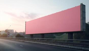 Empty highway at dusk, blank billboard, vanishing point, modern architecture generated by AI photo