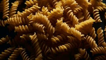 A healthy meal of yellow fusilli, a staple Italian ingredient generated by AI photo